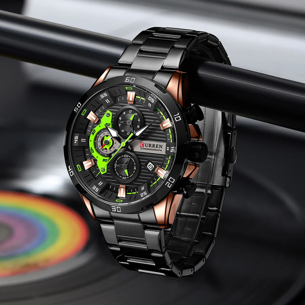 Montre Homme CURREN 8402 | Acier Inoxydable | Quartz | Aiguilles Lumineuses | Élégante