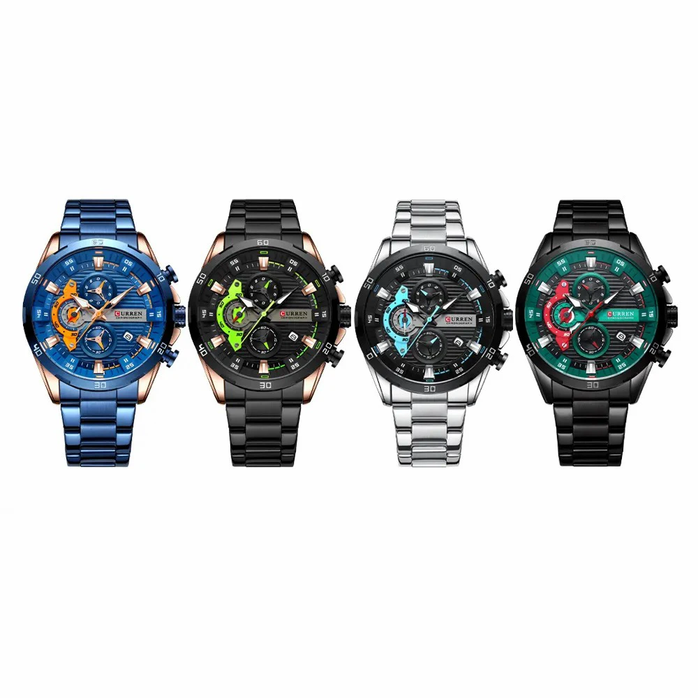 Montre Homme CURREN 8402 | Acier Inoxydable | Quartz | Aiguilles Lumineuses | Élégante