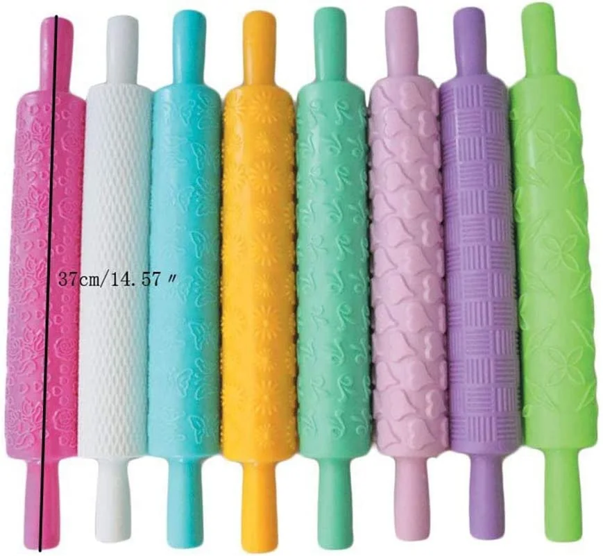 Lot de 8 Rouleaux à Pâtisserie en Relief – Décoration Fondant, Gâteaux & Biscuits