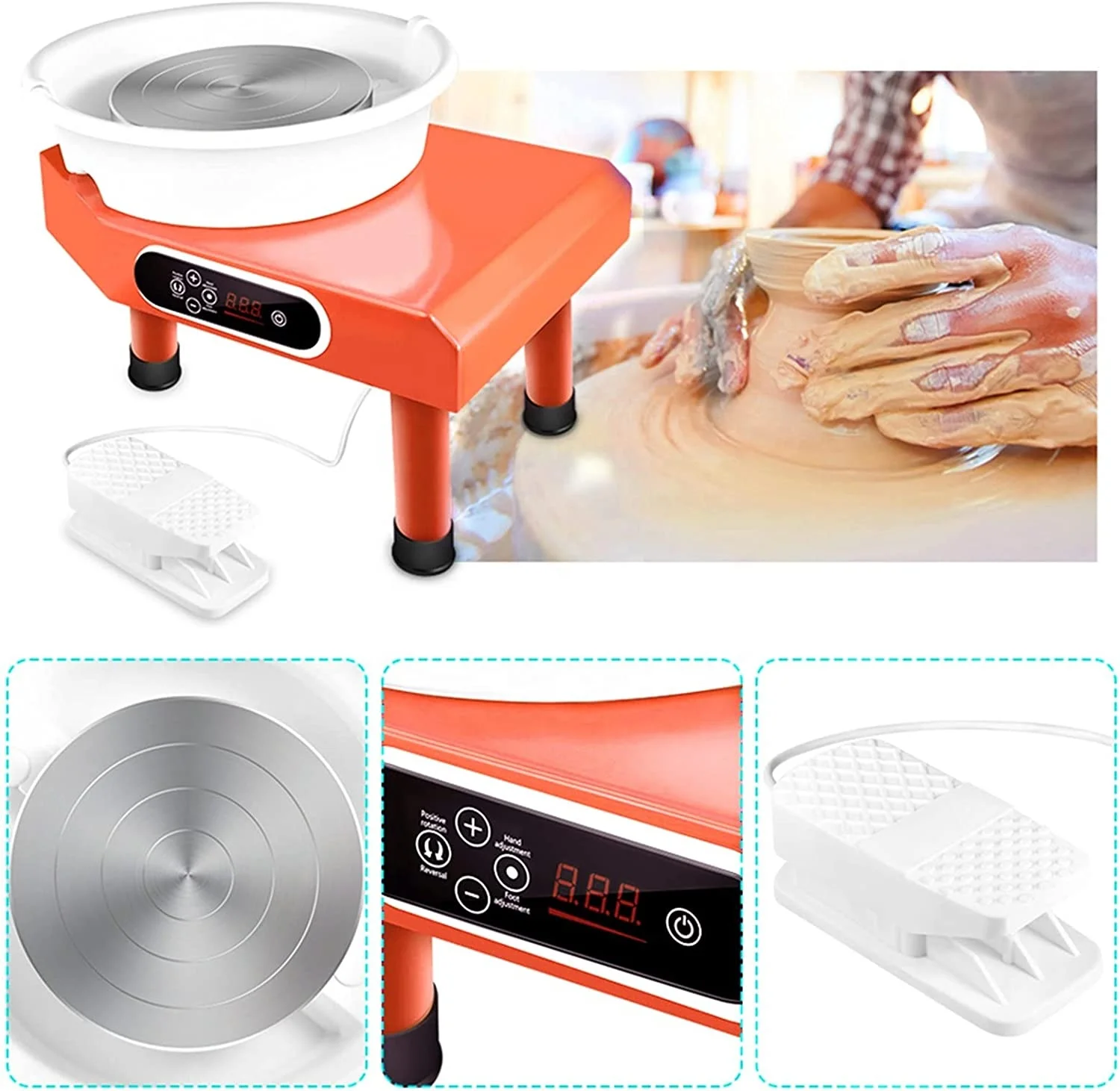 Tour de Poterie Électrique 25cm | Écran LCD Tactile | Moteur 250-350W | 0-300 tr/min