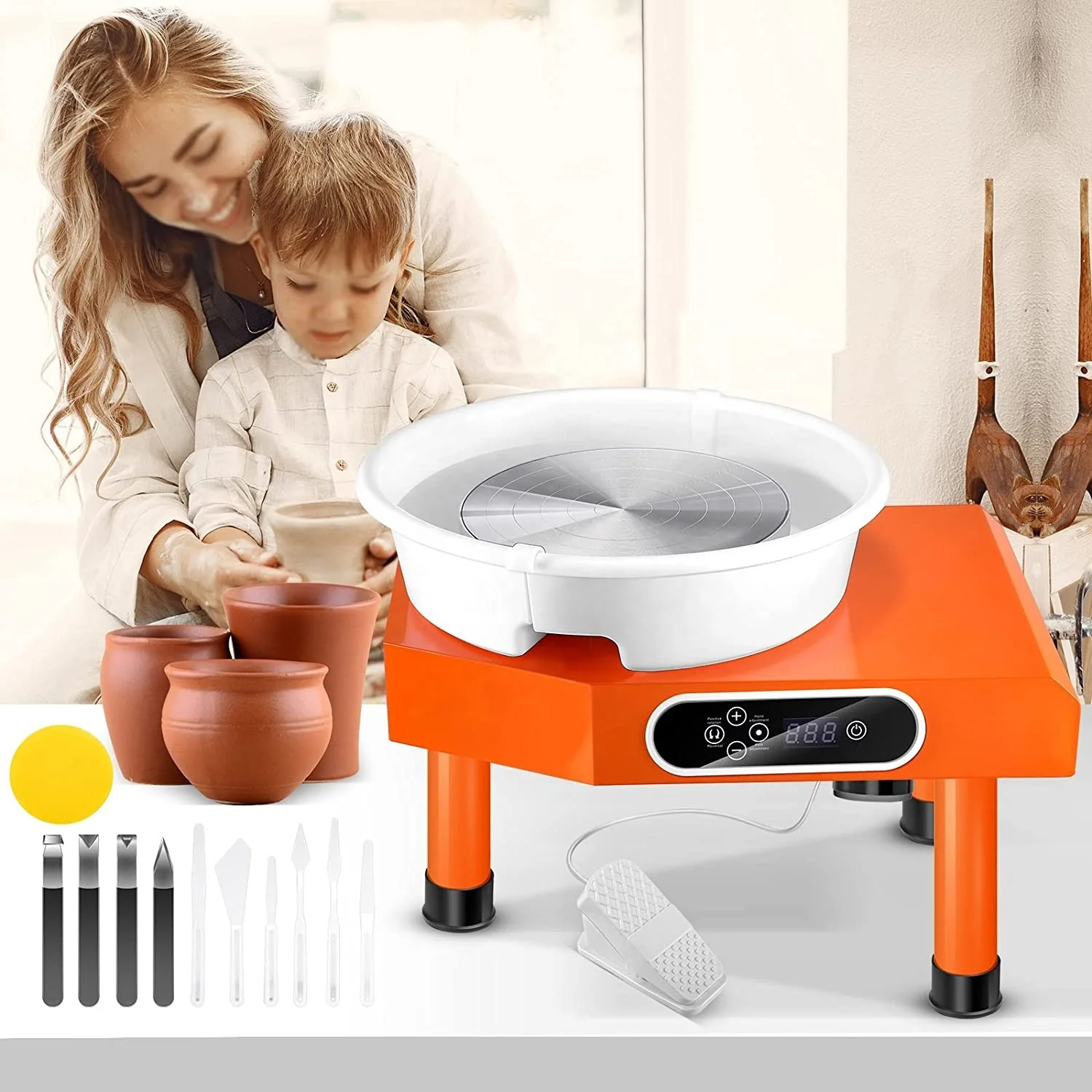 Tour de Poterie Électrique 25cm | Écran LCD Tactile | Moteur 250-350W | 0-300 tr/min
