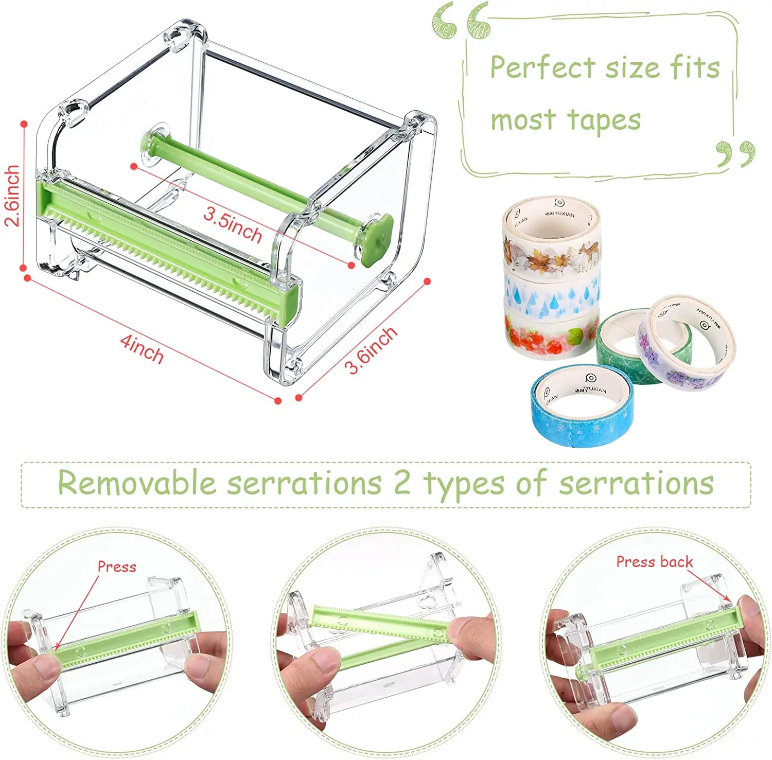 Distributeur de Ruban Washi Transparent avec Coupe-Ruban – PP+ABS Qualité Premium