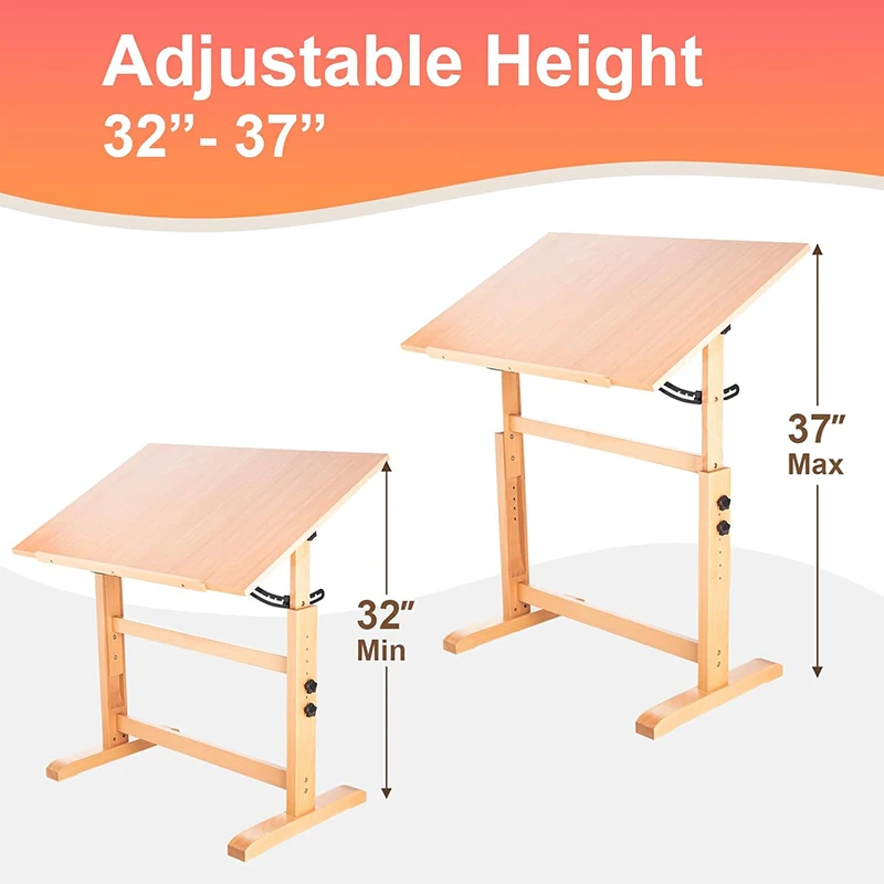 Table à dessin en bois de hêtre massif avec tabouret réglable et chevalet – Set complet artiste