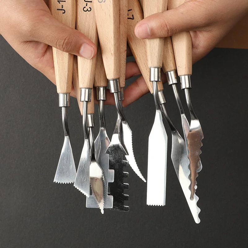 Set 10 Couteaux à Palette Peinture Huile – Lames Inox & Manche Bois | XinyiArt