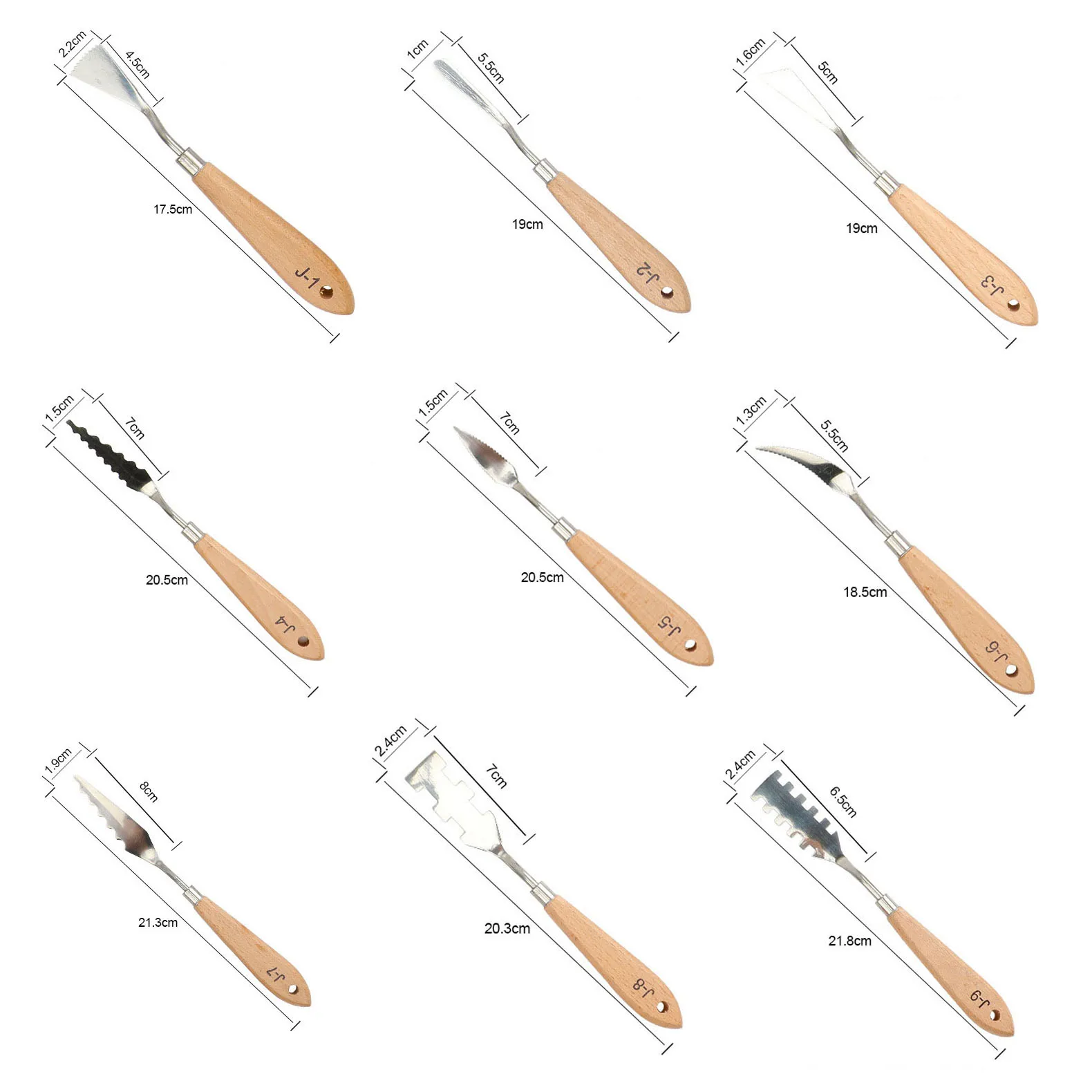 Set 10 Couteaux à Palette Peinture Huile – Lames Inox & Manche Bois | XinyiArt