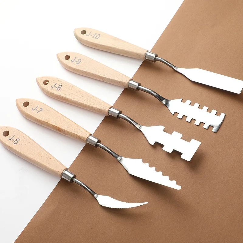 Set 10 Couteaux à Palette Peinture Huile – Lames Inox & Manche Bois | XinyiArt