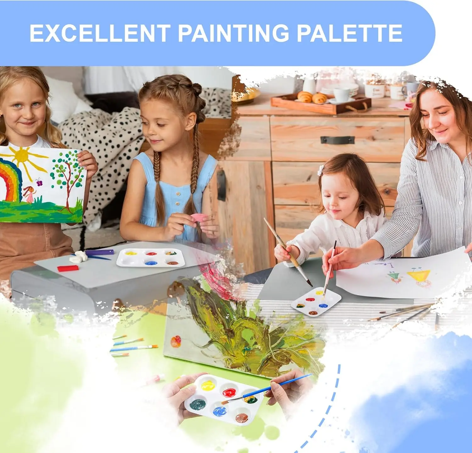 Palette de peinture plastique 6 compartiments XinyiArt 12x8cm – Certifiée ASTM & EN71