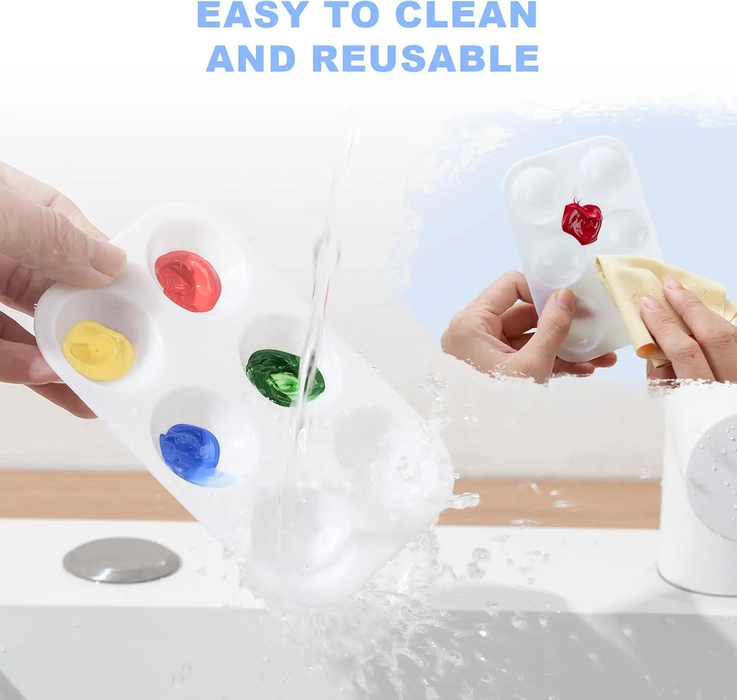 Palette de peinture plastique 6 compartiments XinyiArt 12x8cm – Certifiée ASTM & EN71