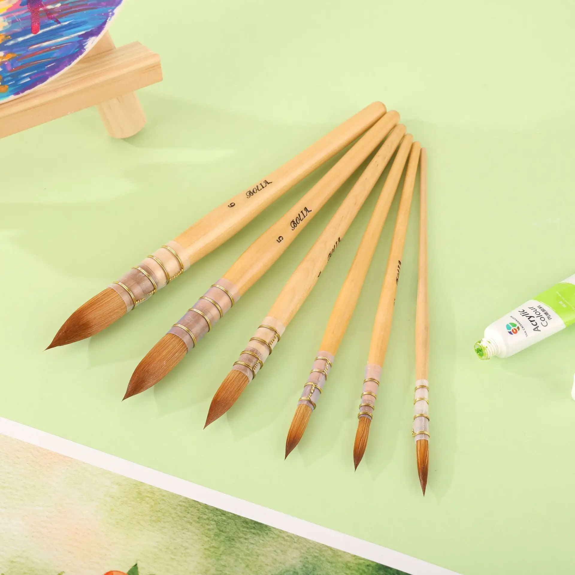 XinyiArt – Lot de 6 Pinceaux Aquarelle Synthétiques Professionnels | Manche Bois & Virole Alu