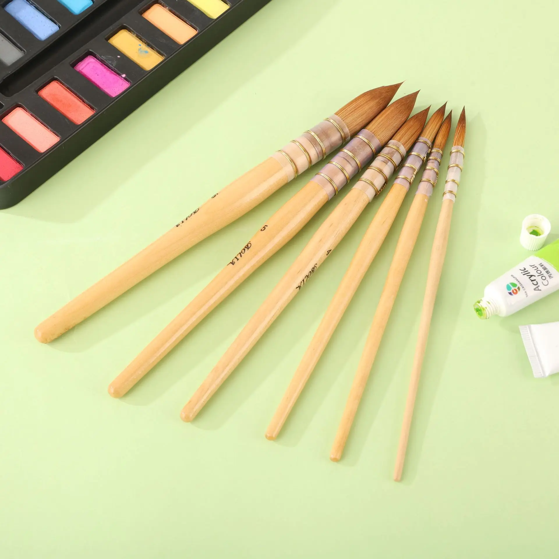 XinyiArt – Lot de 6 Pinceaux Aquarelle Synthétiques Professionnels | Manche Bois & Virole Alu