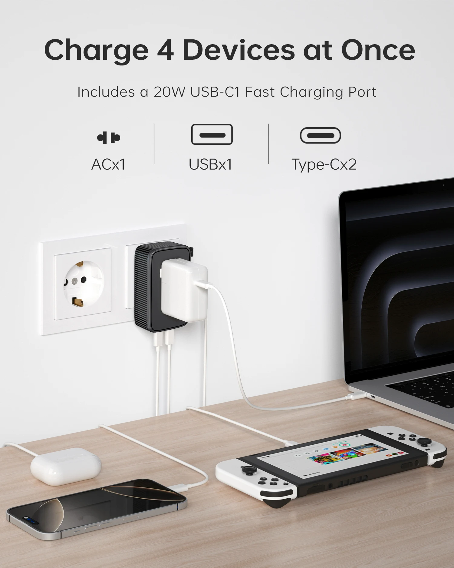 Adaptateur Voyage Universel 45W USB-C PD3.0 QC3.0 – 2 USB-C + 1 USB-A | Prises UK/EU/AU