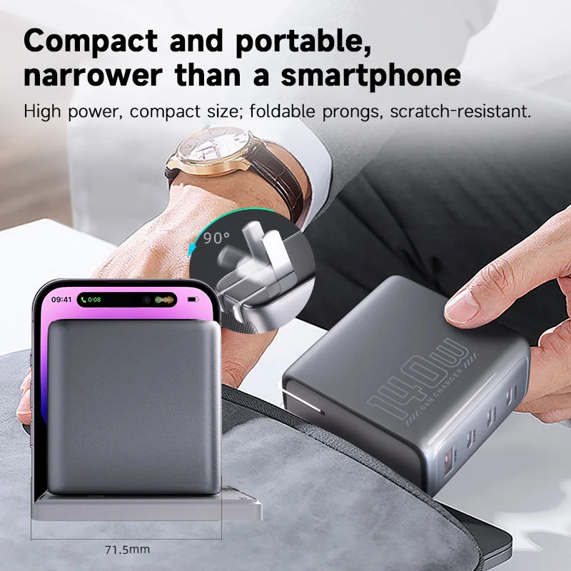 Chargeur Rapide 140W GaN 4 Ports USB-C avec Affichage Numérique - PD 3.0 QC 3.0
