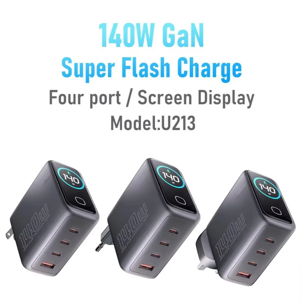Chargeur Rapide 140W GaN 4 Ports USB-C avec Affichage Numérique - PD 3.0 QC 3.0