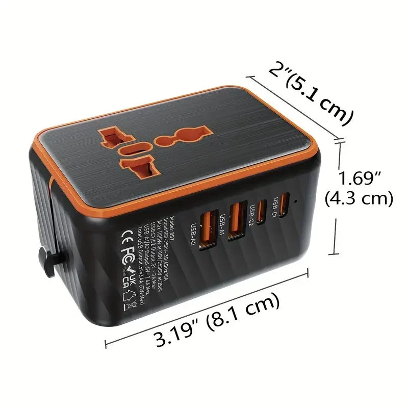 Adaptateur Voyage Universel 4 Ports USB/Type-C PD3.0 QC3.0 17W – Prises UK/EU/AU/US