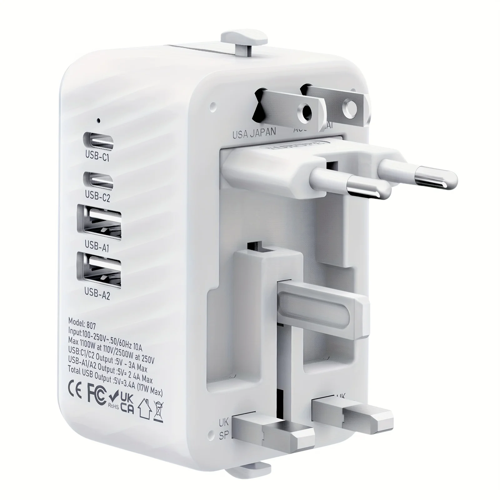 Adaptateur Voyage Universel 4 Ports USB/Type-C PD3.0 QC3.0 17W – Prises UK/EU/AU/US