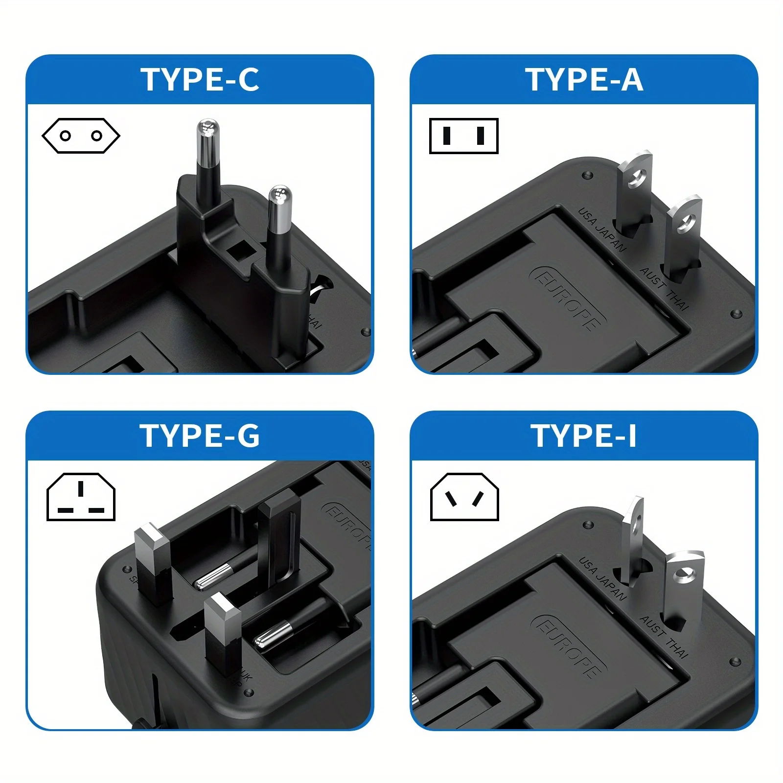 Adaptateur Voyage Universel 4 Ports USB/Type-C PD3.0 QC3.0 17W – Prises UK/EU/AU/US