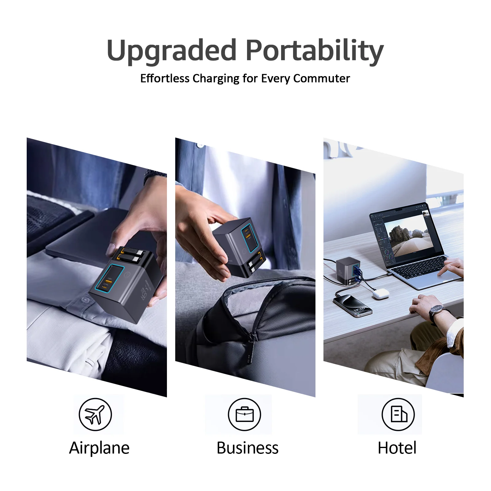 Station de Charge GaN 85W PowerCombo – Hub USB-C Rétractable Charge Rapide 65W Multi-appareils