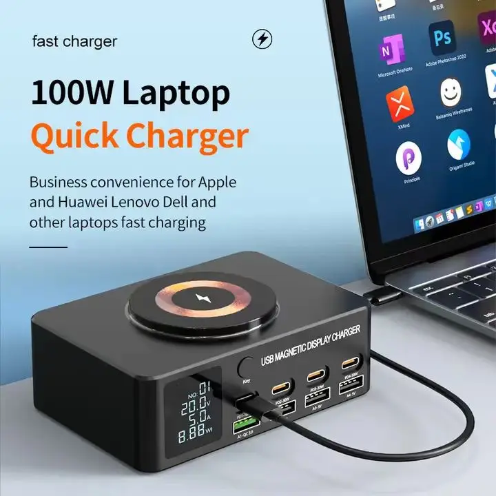 Station de Charge 140W GaN 8 Ports USB-C | Chargeur Rapide PD 100W + Sans Fil 15W