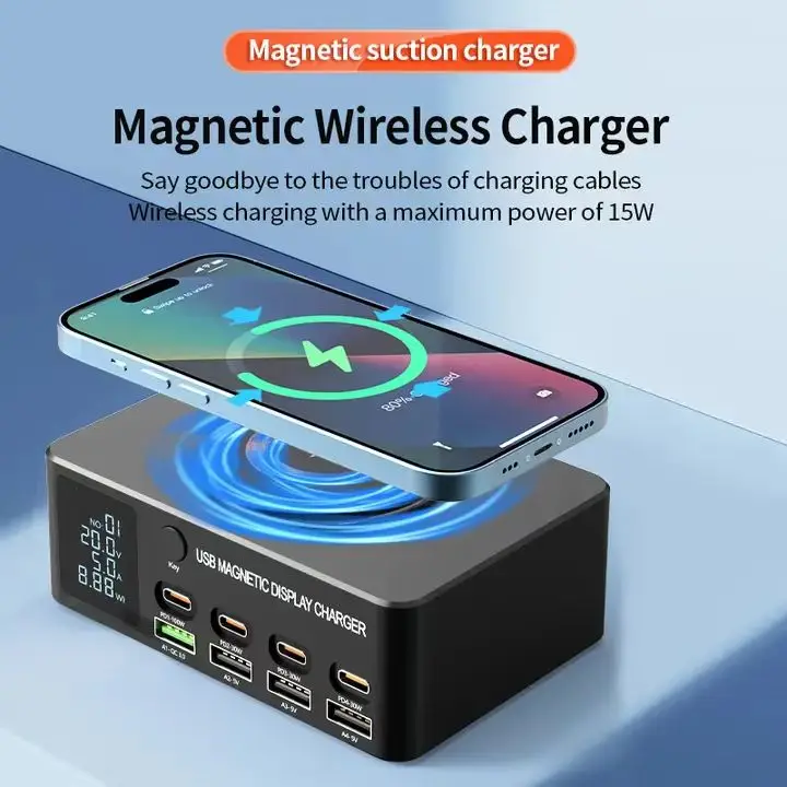 Station de Charge 140W GaN 8 Ports USB-C | Chargeur Rapide PD 100W + Sans Fil 15W