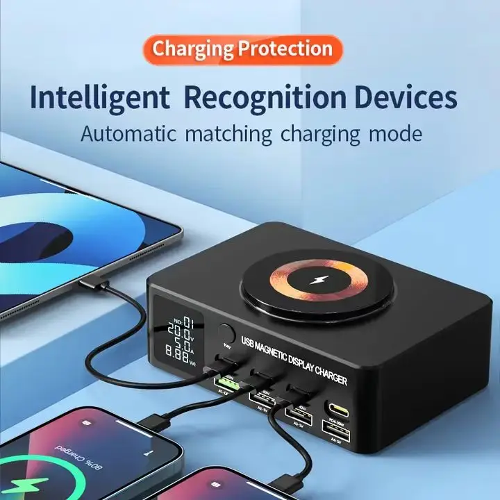 Station de Charge 140W GaN 8 Ports USB-C | Chargeur Rapide PD 100W + Sans Fil 15W