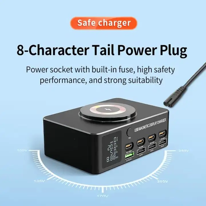 Station de Charge 140W GaN 8 Ports USB-C | Chargeur Rapide PD 100W + Sans Fil 15W