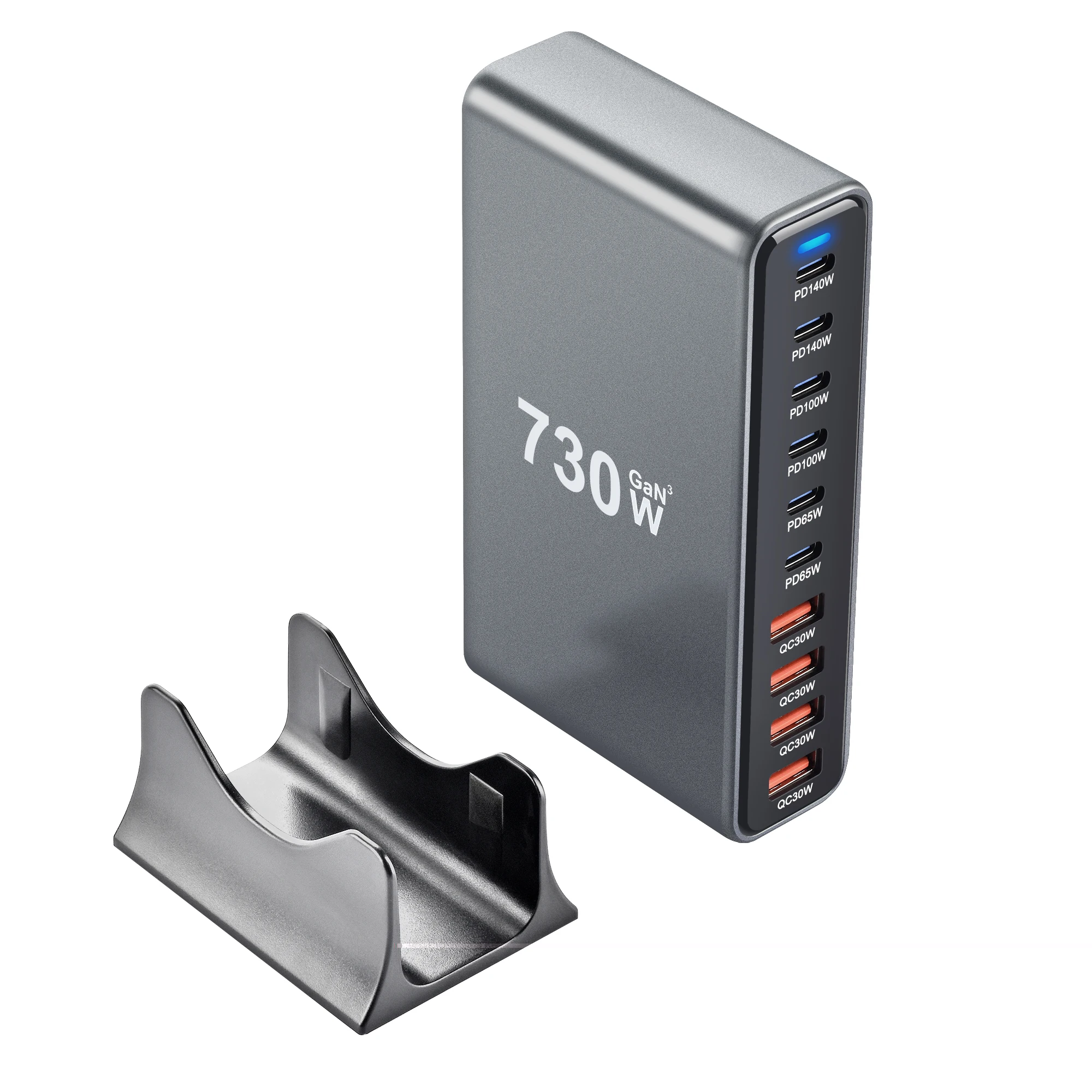 Chargeur Bureau GaN 730W 10 Ports USB-C Charge Rapide PD avec Indicateur LED