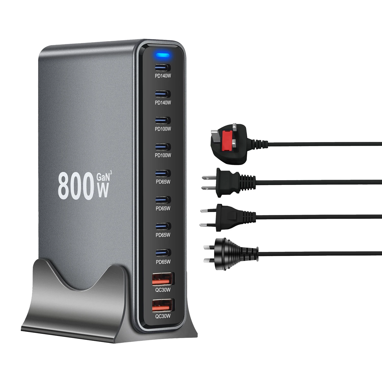 Chargeur GaN 800W 10 Ports USB-C PD 140W & QC3.0 – Charge Rapide Multi-Appareils