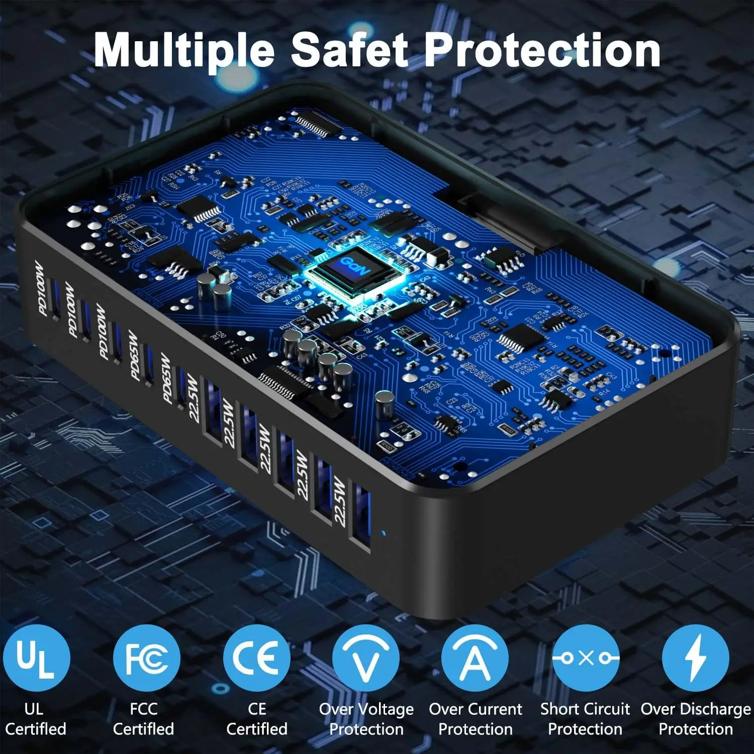 Chargeur Bureau GaN 540W 10 Ports Rapide PD 3.0 QC 3.0 USB & Type-C Multi-Appareils