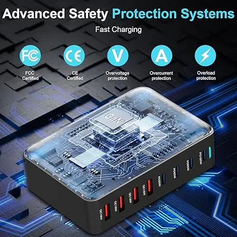 Chargeur GaN 320W Multi-Ports USB-C/USB-A Charge Rapide – 8 Appareils Simultanés