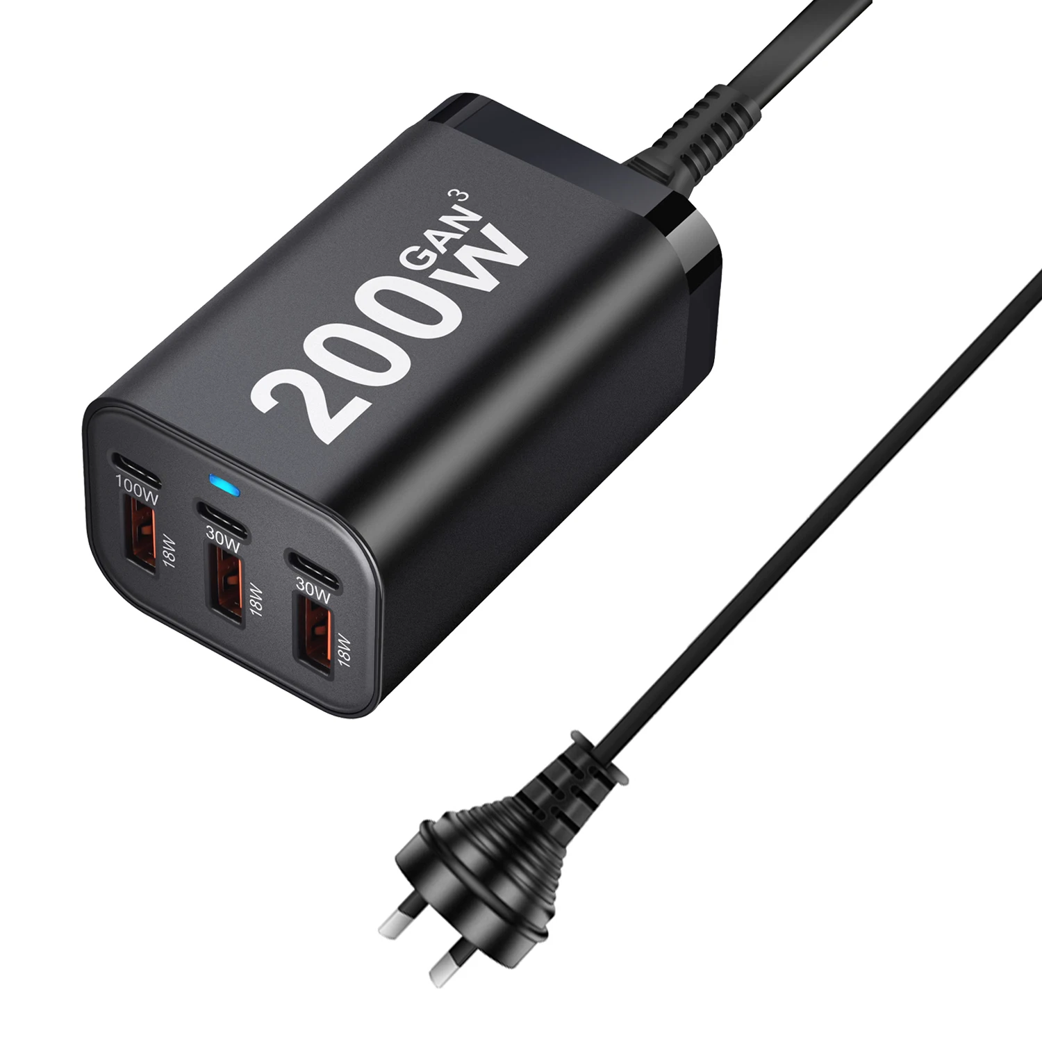 Chargeur Rapide GaN 200W 6 Ports USB-C & USB | Station de Charge Multifonction PD 3.0 & QC 3.0