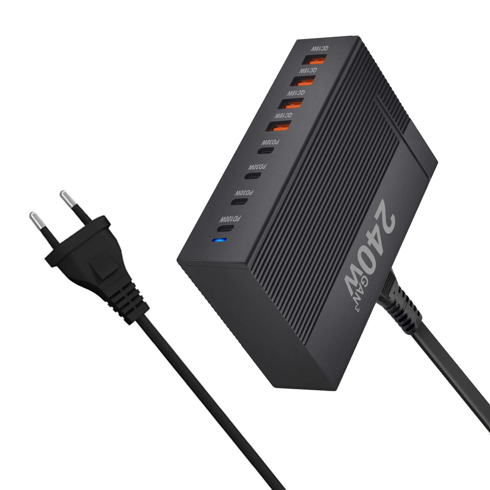 Chargeur GaN 240W 8 Ports USB-C Charge Rapide PD 100W QC3.0 Station Multi-appareils