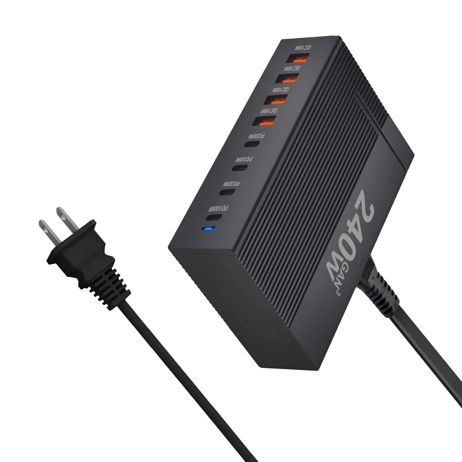Chargeur GaN 240W 8 Ports USB-C Charge Rapide PD 100W QC3.0 Station Multi-appareils