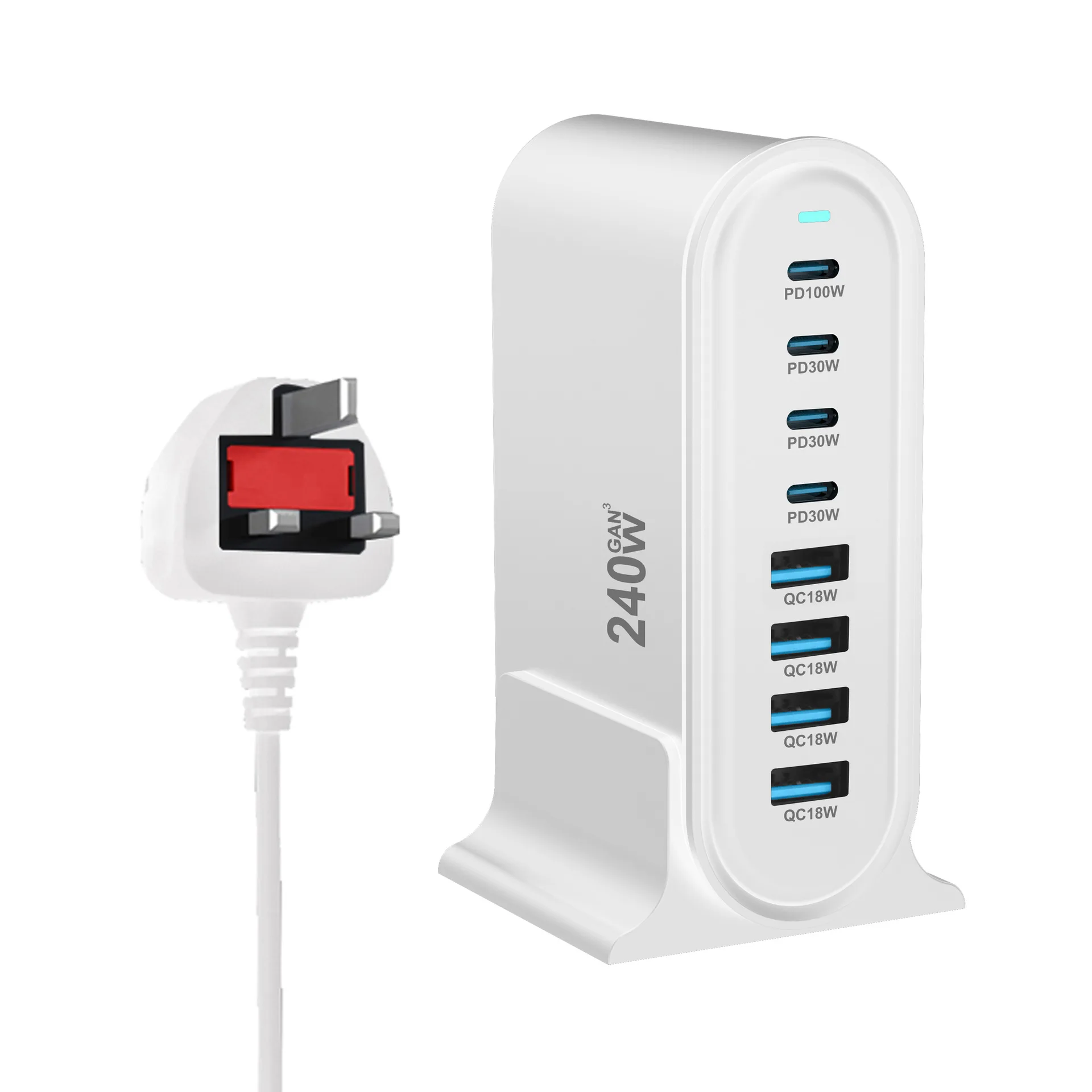 Chargeur GaN 240W 8 Ports USB-C PD3.0 QC3.0 Charge Rapide MacBook iPhone Samsung