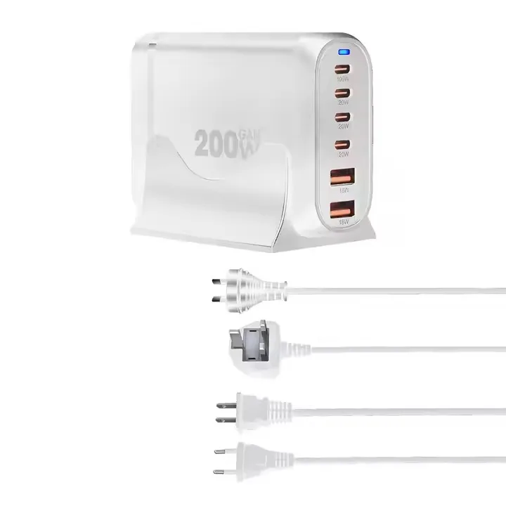 Chargeur Bureau GaN 200W 6 Ports USB-C Charge Rapide PD 100W pour PC & Mobile