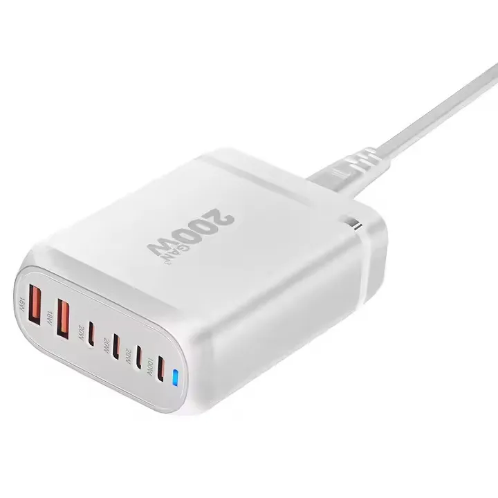 Chargeur Bureau GaN 200W 6 Ports USB-C Charge Rapide PD 100W pour PC & Mobile