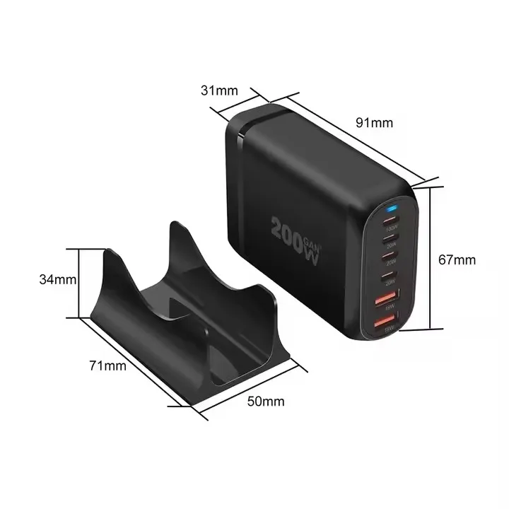 Chargeur Bureau GaN 200W 6 Ports USB-C Charge Rapide PD 100W pour PC & Mobile