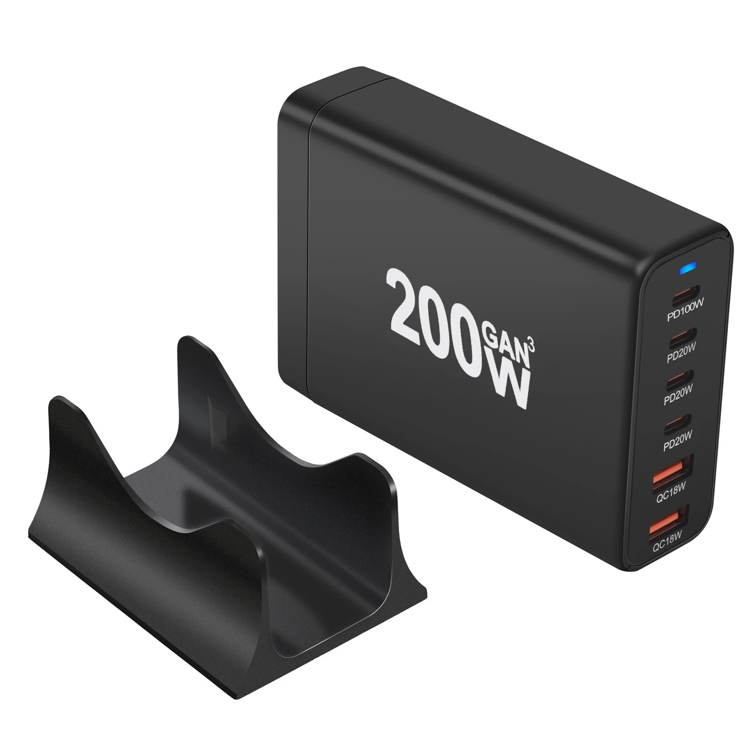 Station de Charge GaN 200W – 6 Ports (4 USB-C + 2 USB-A) Charge Rapide PD 45W QC3.0