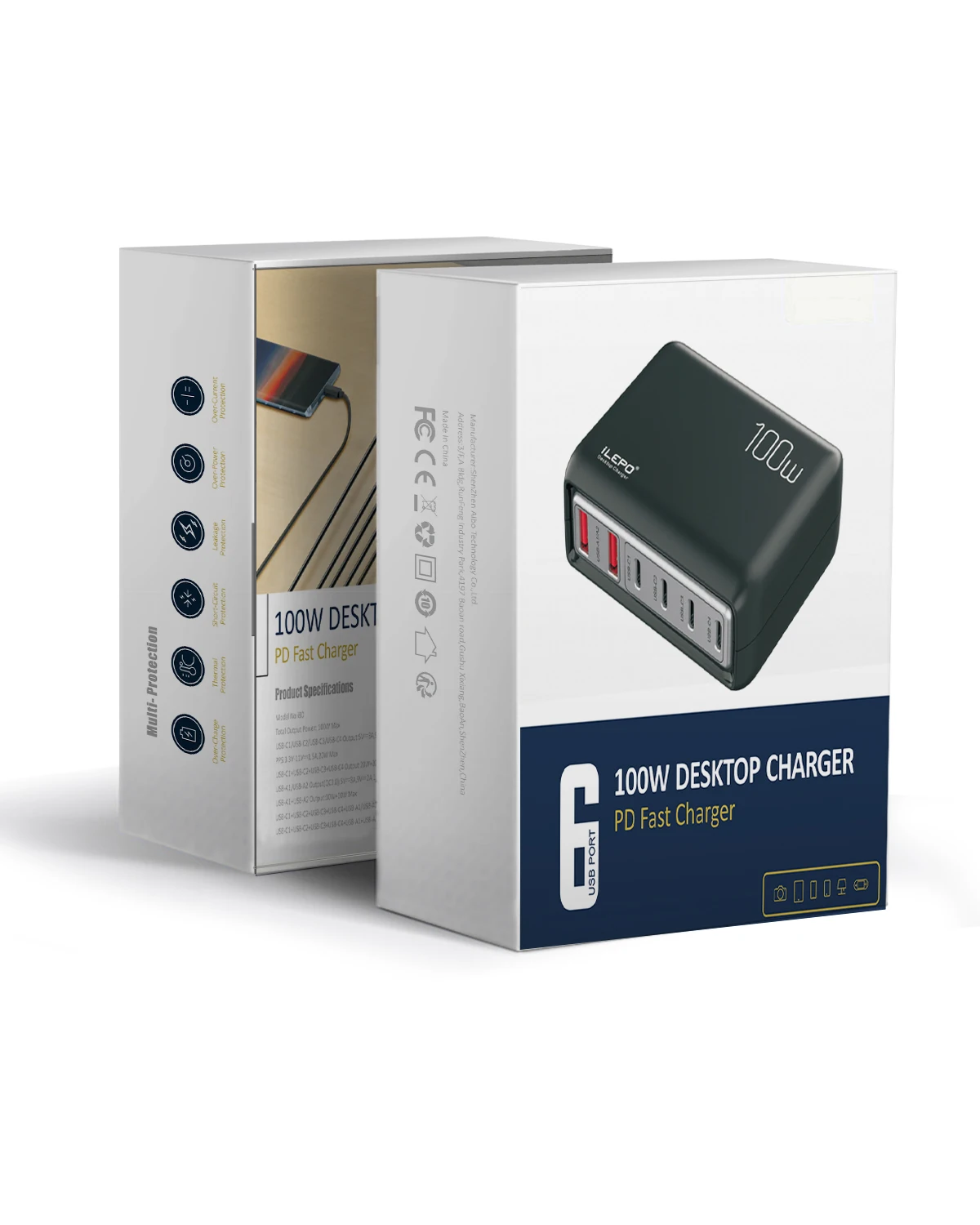 Station de Charge Rapide Ilepo 100W – 6 Ports USB/USB-C, PD 3.0 & QC3.0, Multiprise Bureau