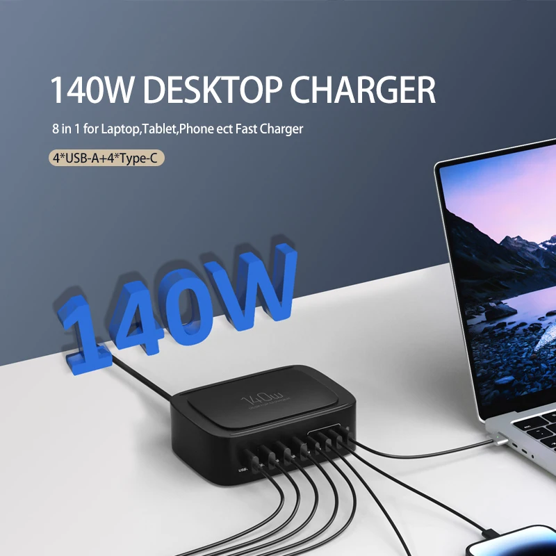 Station de Charge Rapide 8 Ports ILEPO 140W – USB-C PD 65W & QC3.0