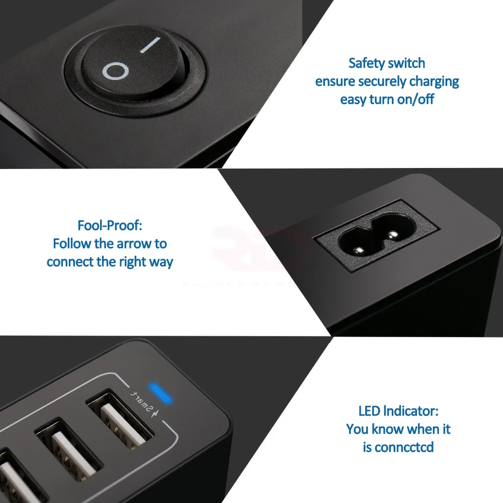 Station de Charge USB 10 Ports 50W – Chargeur Rapide Bureau QC3.0 pour Téléphones & Tablettes