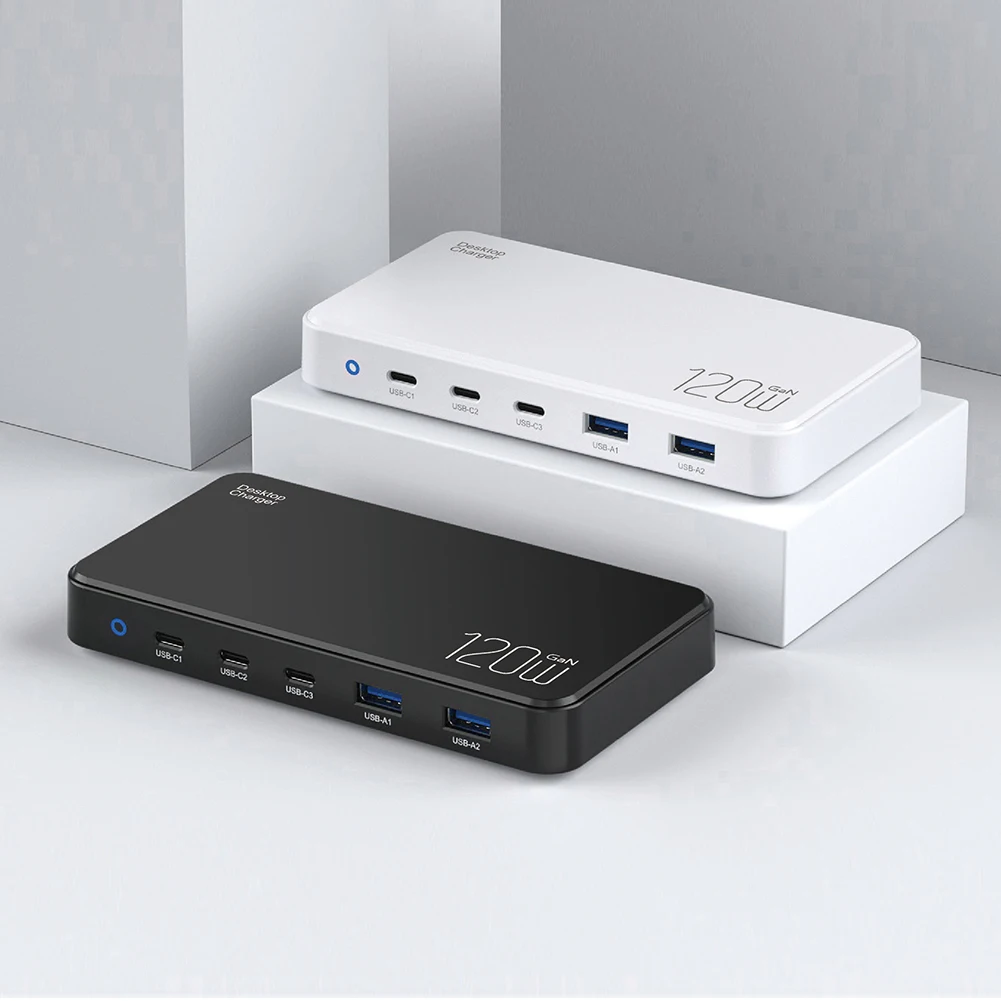 Chargeur GaN 120W Ultra-Mince 5 Ports USB-C Charge Rapide Multi-Appareils