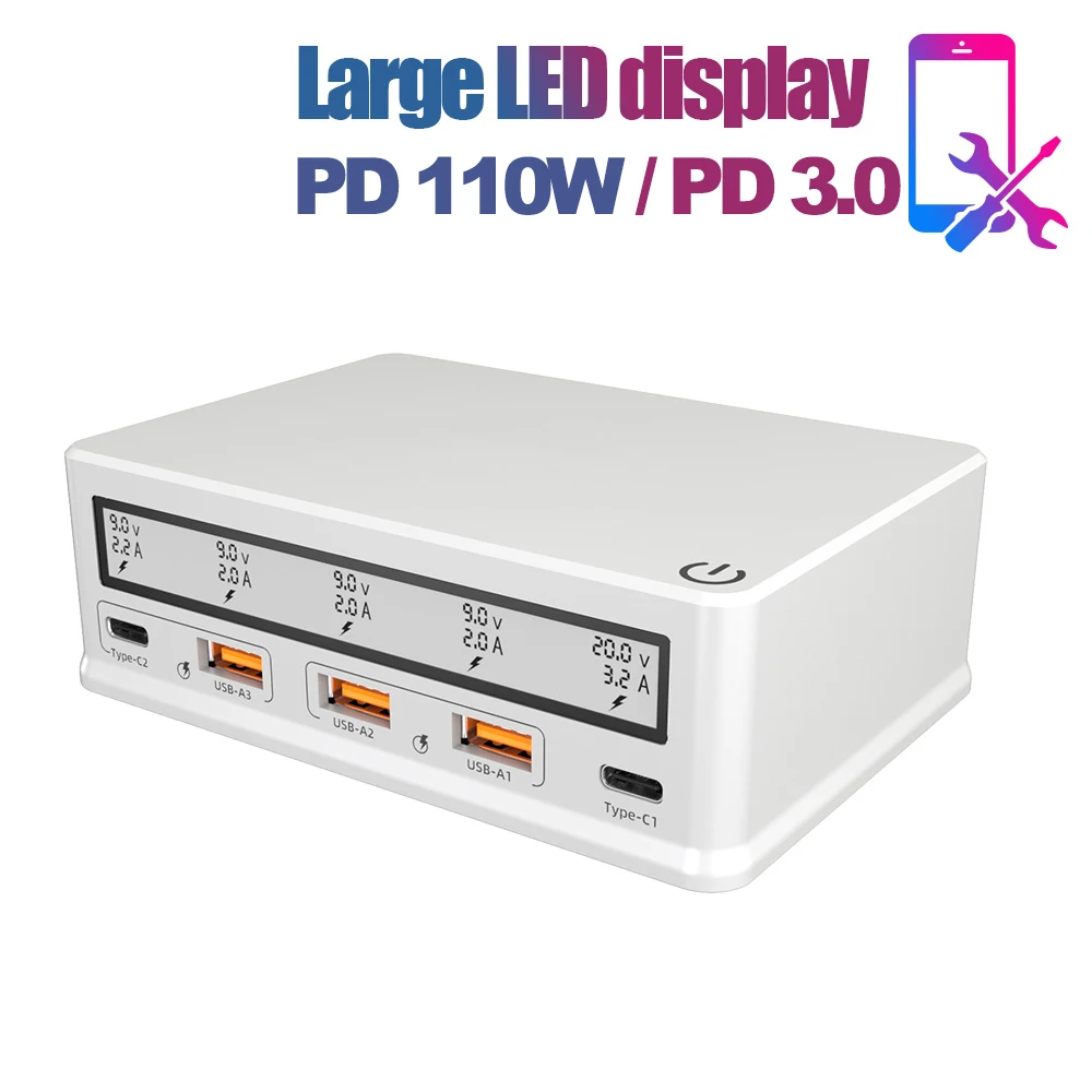 Station de charge 110W 5 ports USB PD3.0 – Chargeur rapide multifonction Ilepo