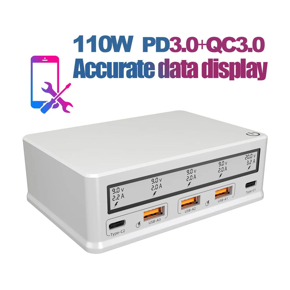 Station de charge 110W 5 ports USB PD3.0 – Chargeur rapide multifonction Ilepo