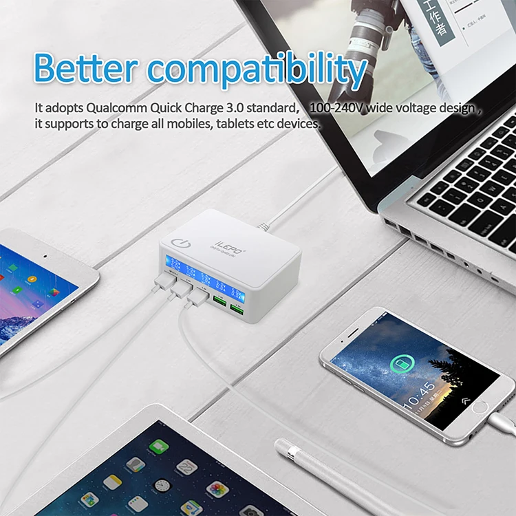 Station de Charge Rapide 50W QC3.0 – 5 Ports USB avec Écran LCD Intelligent