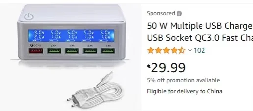 Station de Charge Rapide 50W QC3.0 – 5 Ports USB avec Écran LCD Intelligent