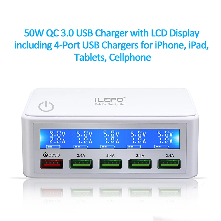 Station de Charge Rapide 50W QC3.0 – 5 Ports USB avec Écran LCD Intelligent