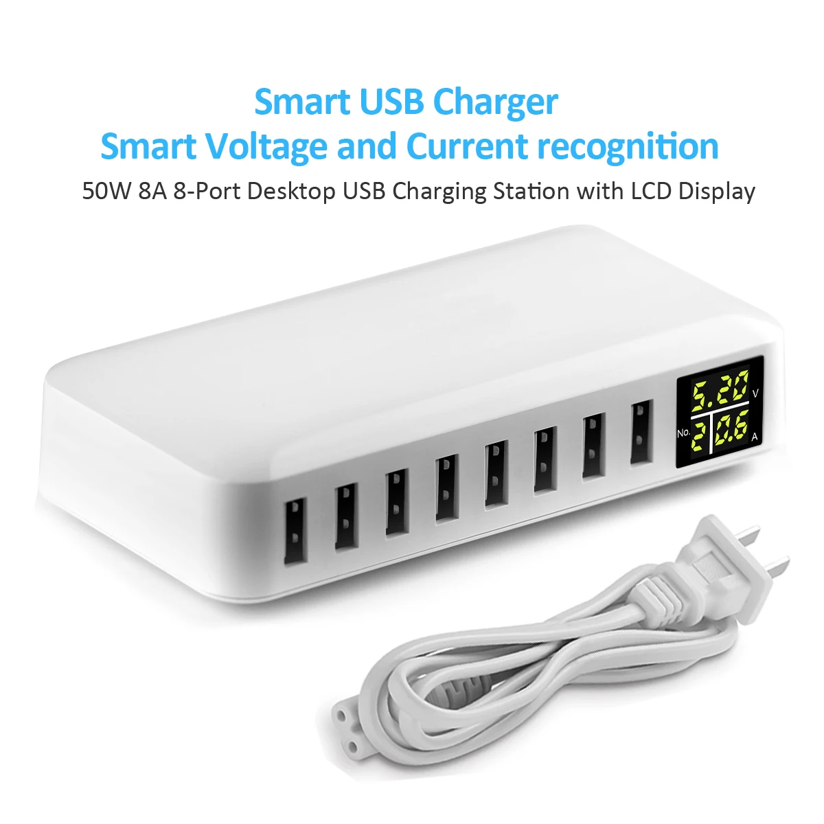 Station de Charge Rapide 8 Ports USB QC3.0 60W – Chargeur Multi-Appareils Intelligent