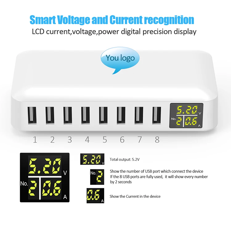 Station de Charge Rapide 8 Ports USB 60W avec Affichage LED – QC3.0