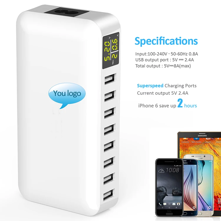 Station de Charge Rapide 8 Ports USB 60W avec Affichage LED – QC3.0