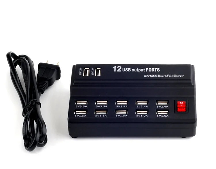 Station de Charge USB 12 Ports 60W QC2.0 – Chargeur Rapide Universel Noir